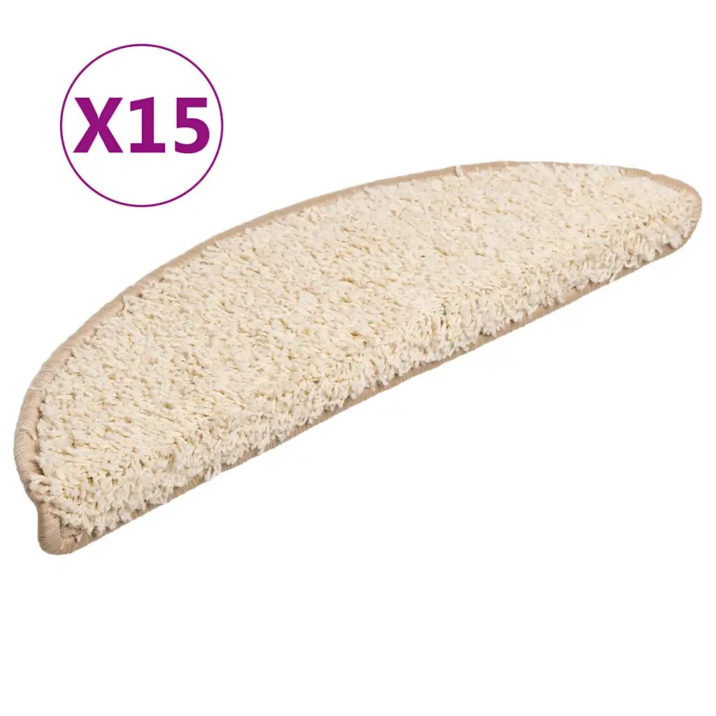 vidaXL Schodové rohože 15 ks 56x17x3 cm krémové půlkulaté