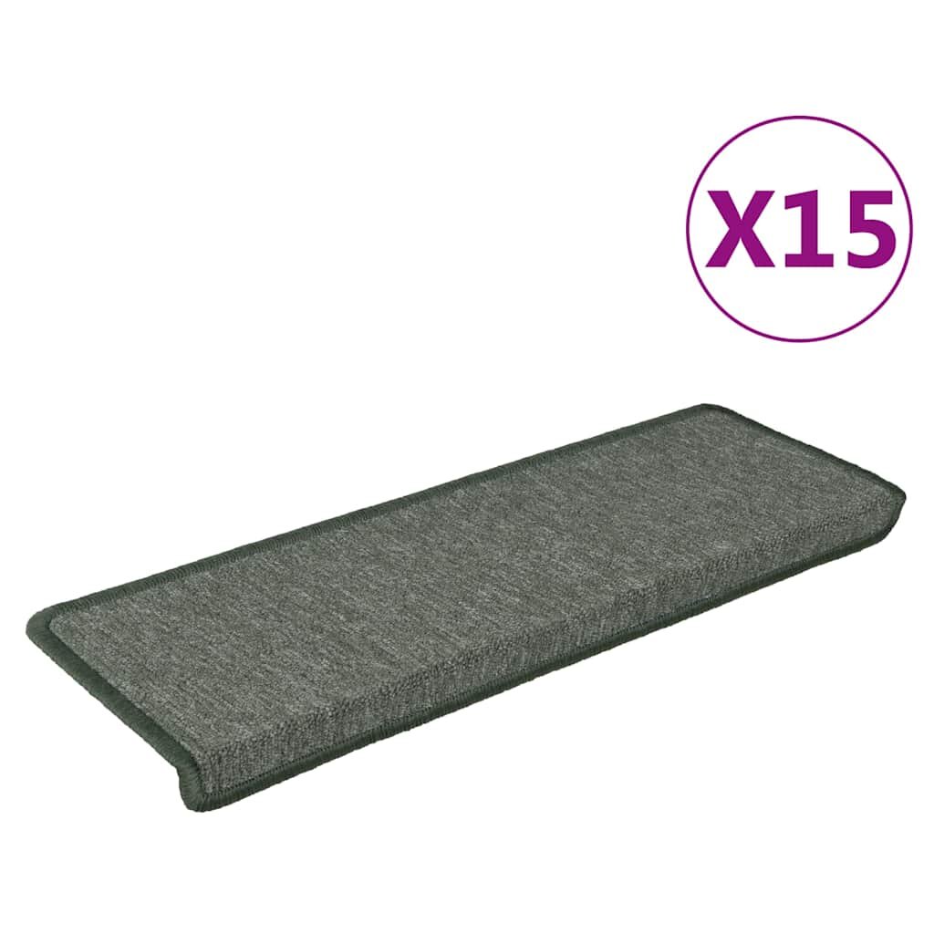 vidaXL Schodové rohože 15 ks 65 x 21 x 4 cm tmavě zelené s obdélníkovým okrajem