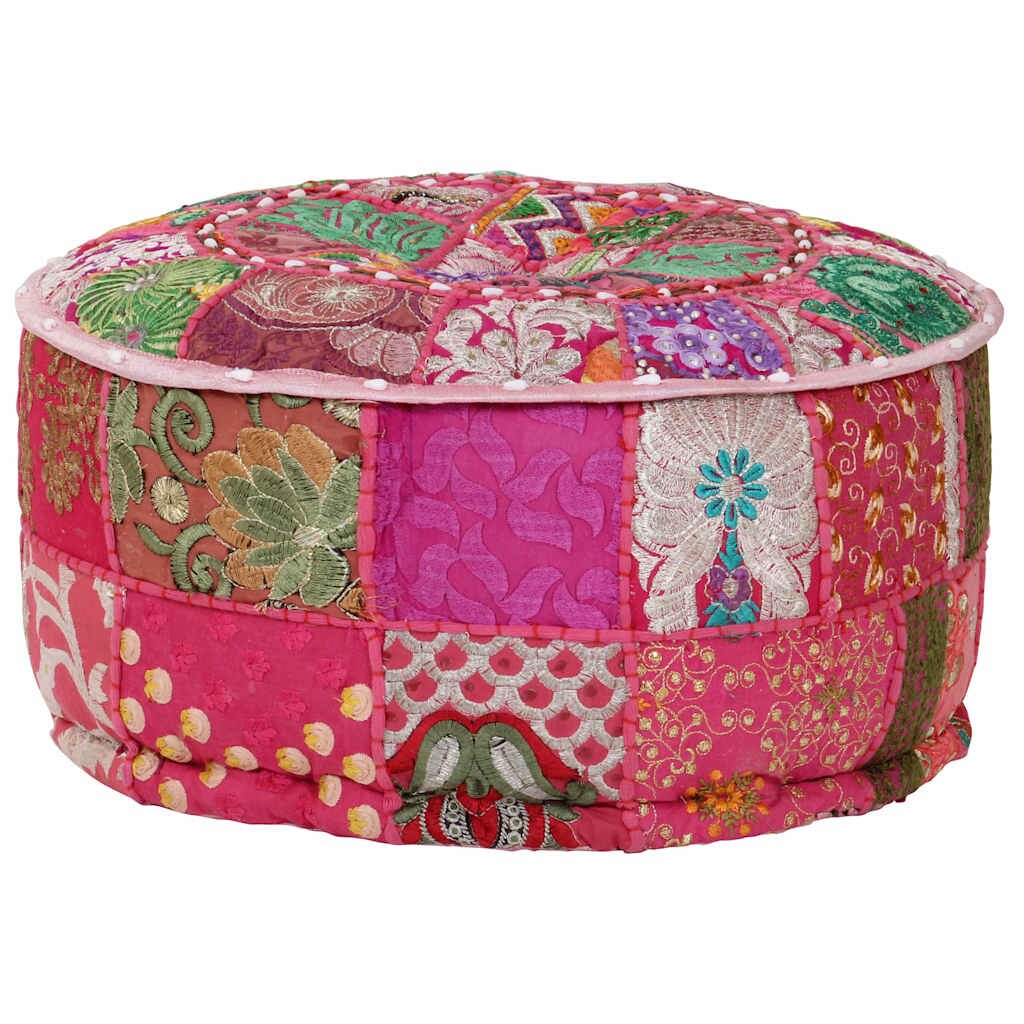 vidaXL Sedací puf patchwork kulatý bavlna ruční výroba 40x20 cm růžový