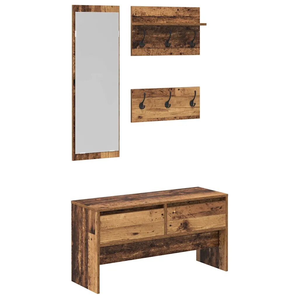 vidaXL Sestava nábytku do předsíně 4 ks Staré dřevo 90 x 31 x 465 cm