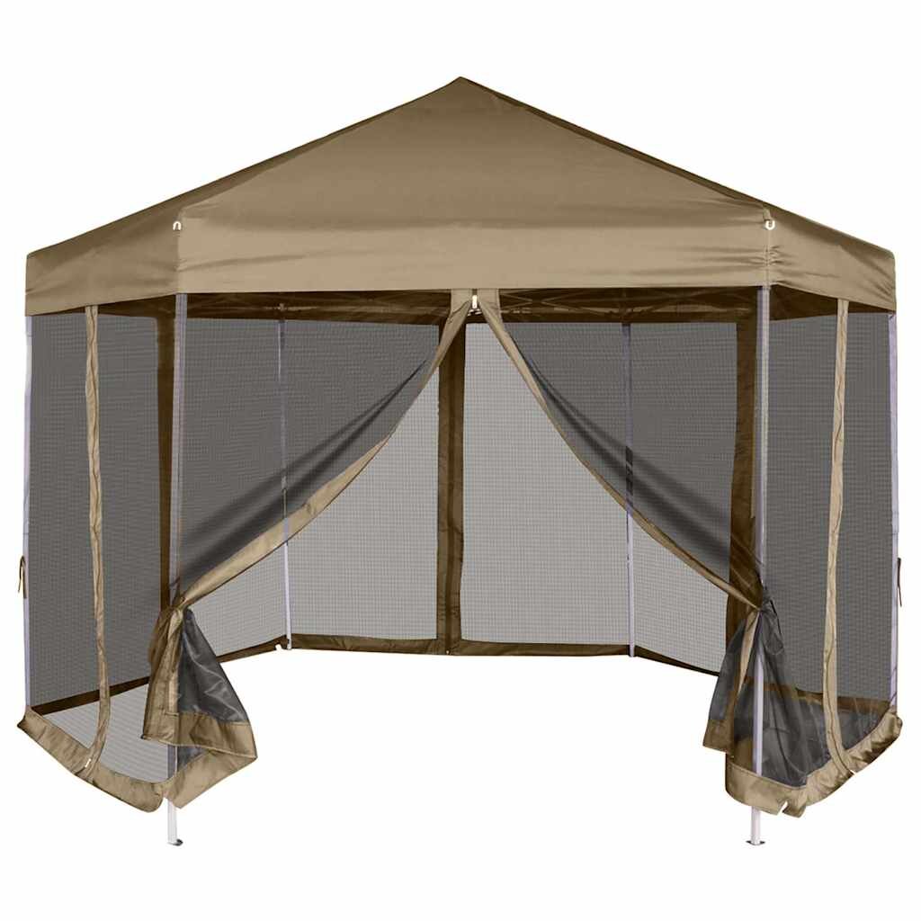vidaXL Šestihranný pop-up stan s bočnicemi 36 x 31 m taupe 220 g/m²