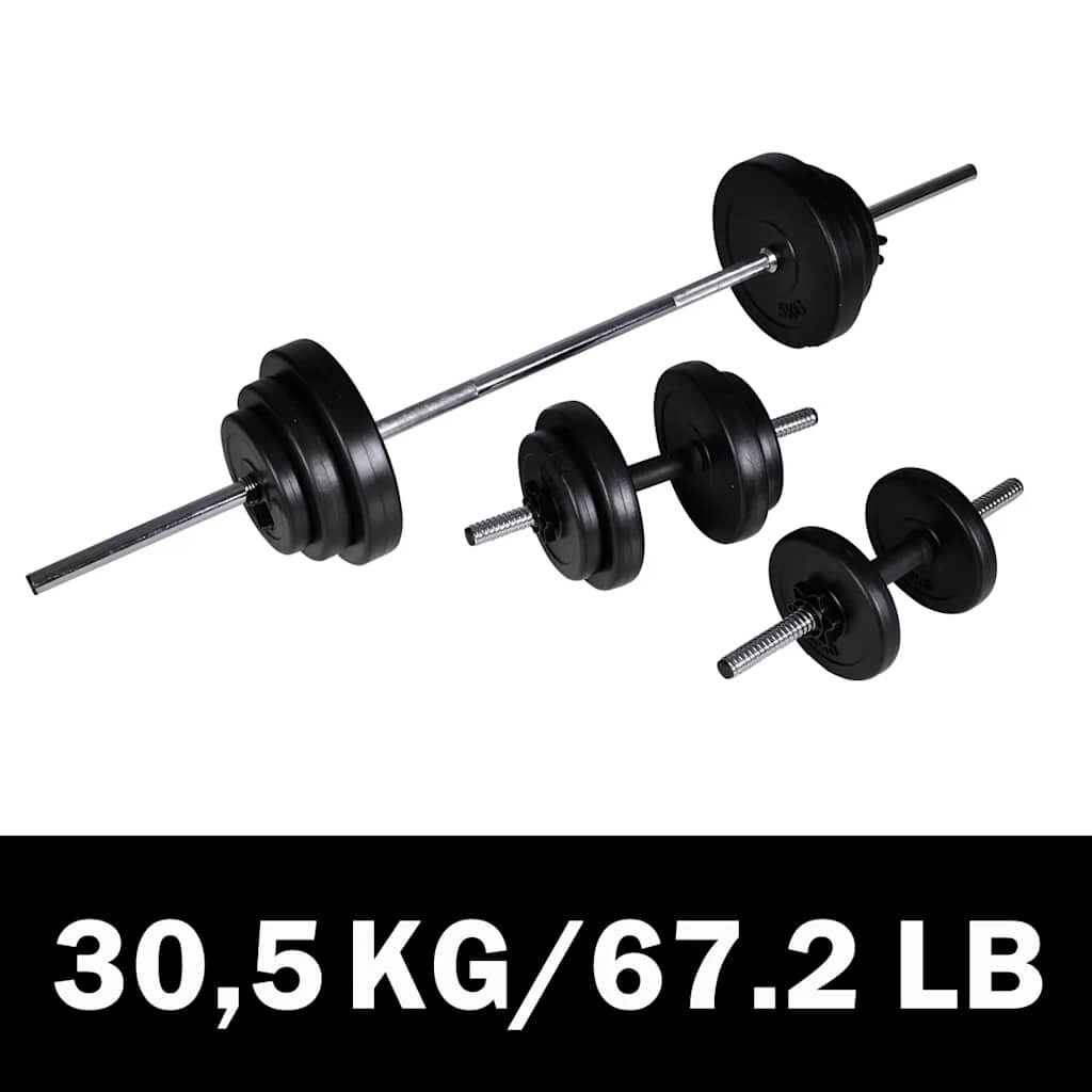 vidaXL Set 2 činek + vzpěračská činka 305 kg