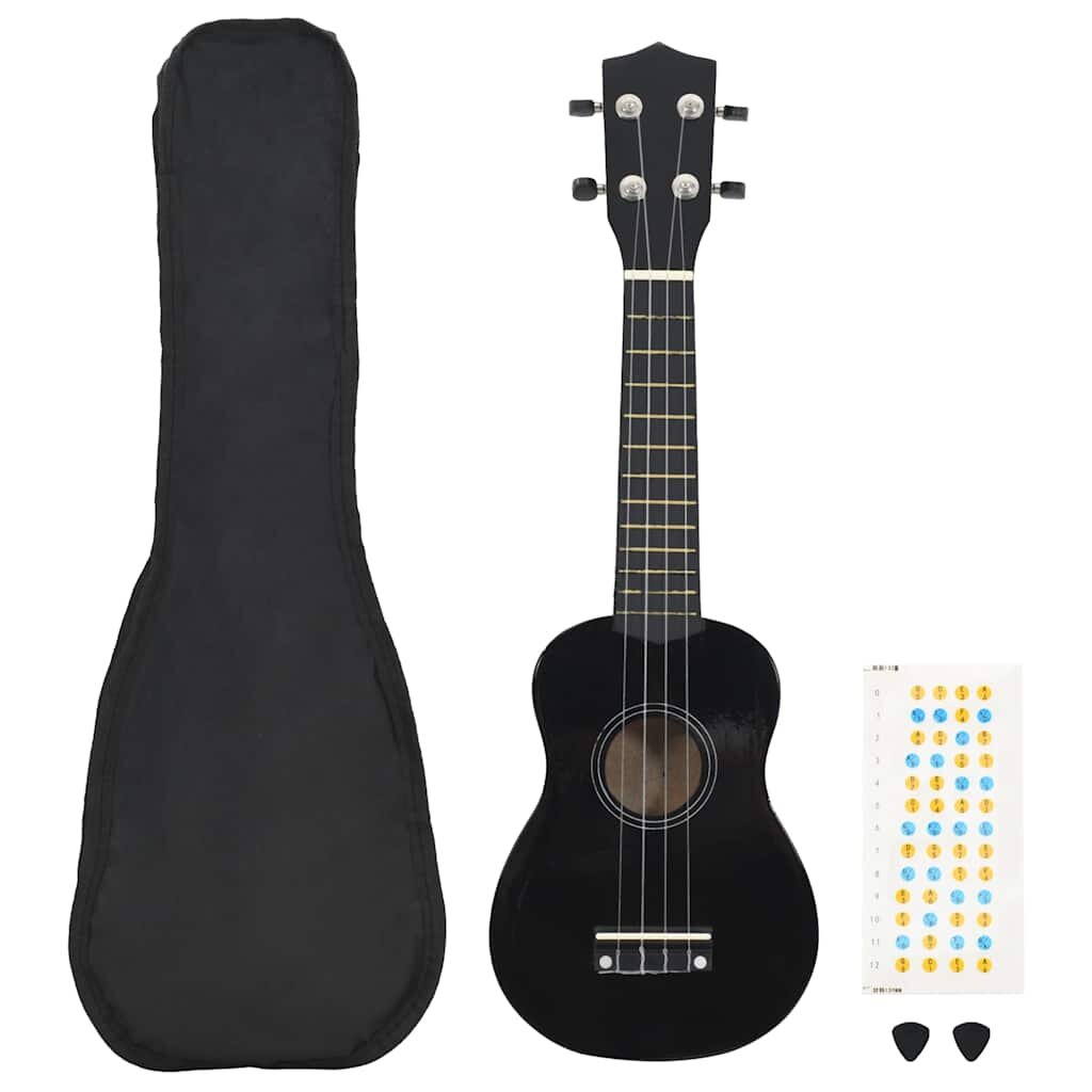 vidaXL Set soprano ukulele s obalem pro děti černé 21"