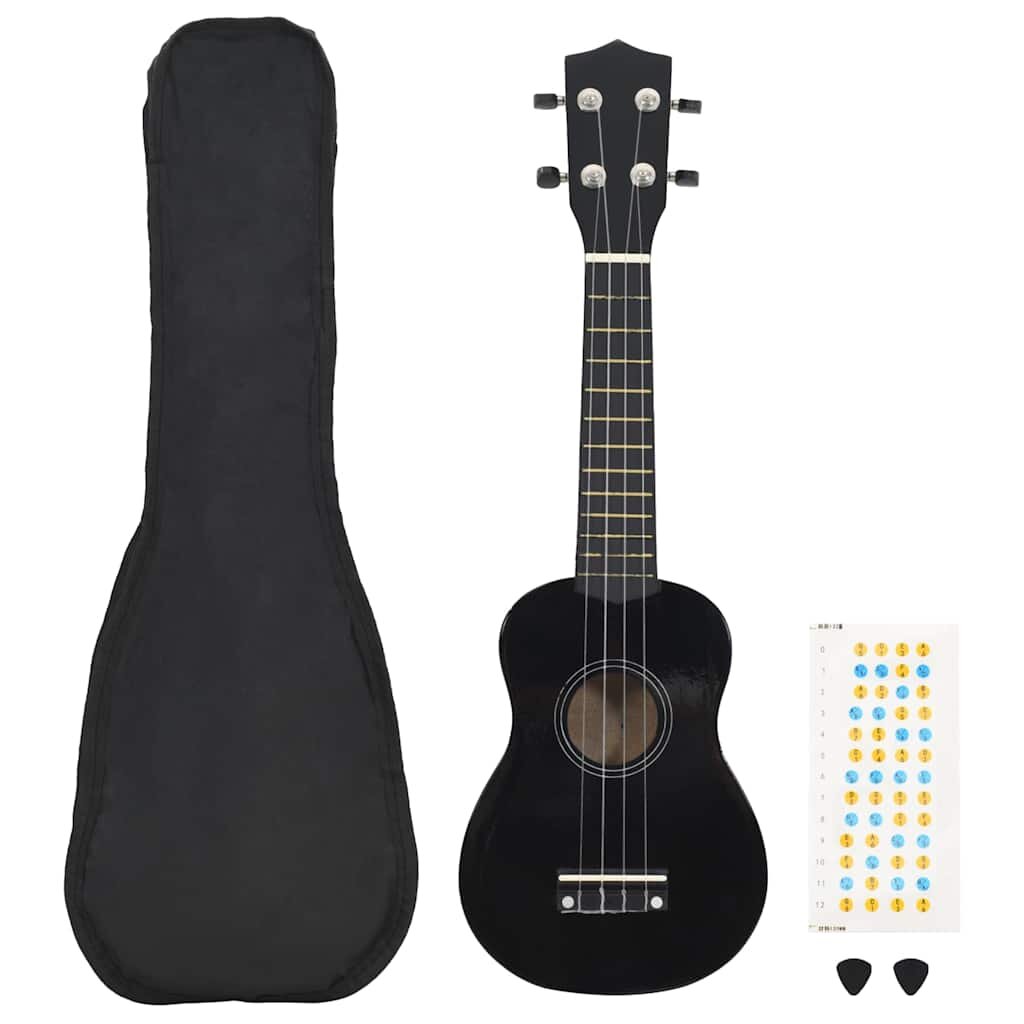 vidaXL Set soprano ukulele s obalem pro děti černé 23