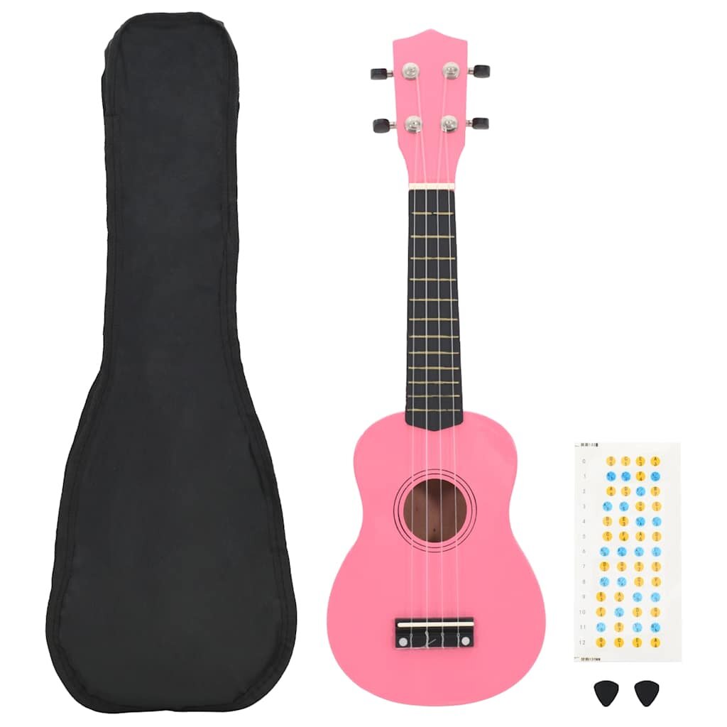vidaXL Set soprano ukulele s obalem pro děti růžové 23"