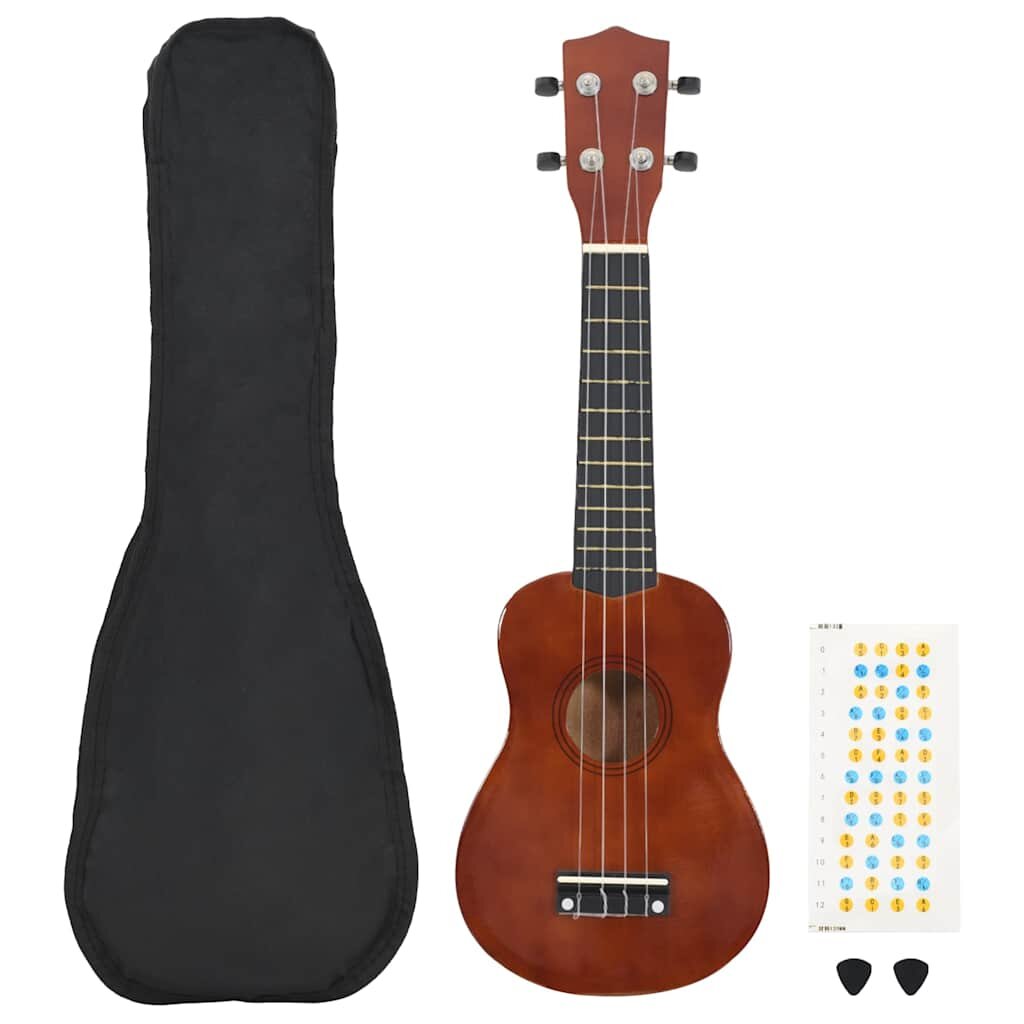 vidaXL Set sopránové ukulele s obalem pro děti tmavé dřevo 21