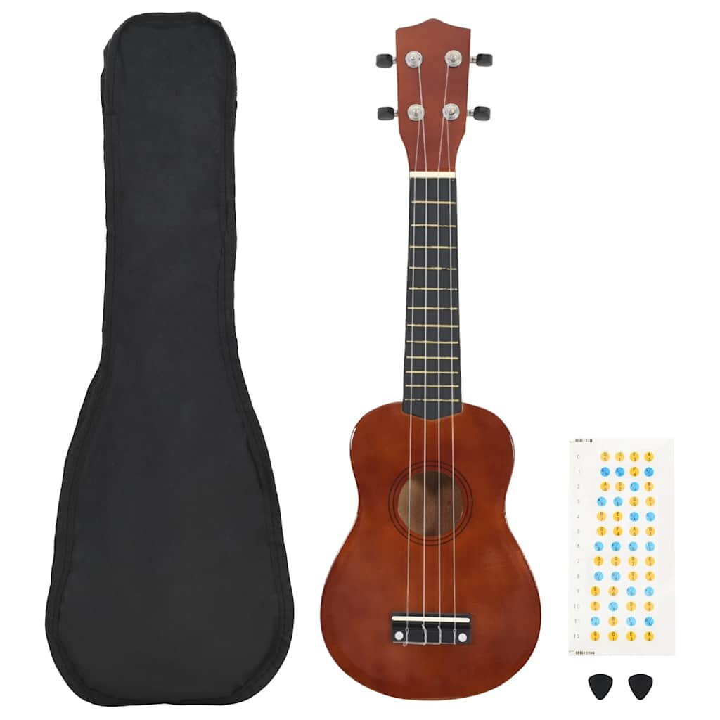 vidaXL Set sopránové ukulele s obalem pro děti tmavé dřevo 23