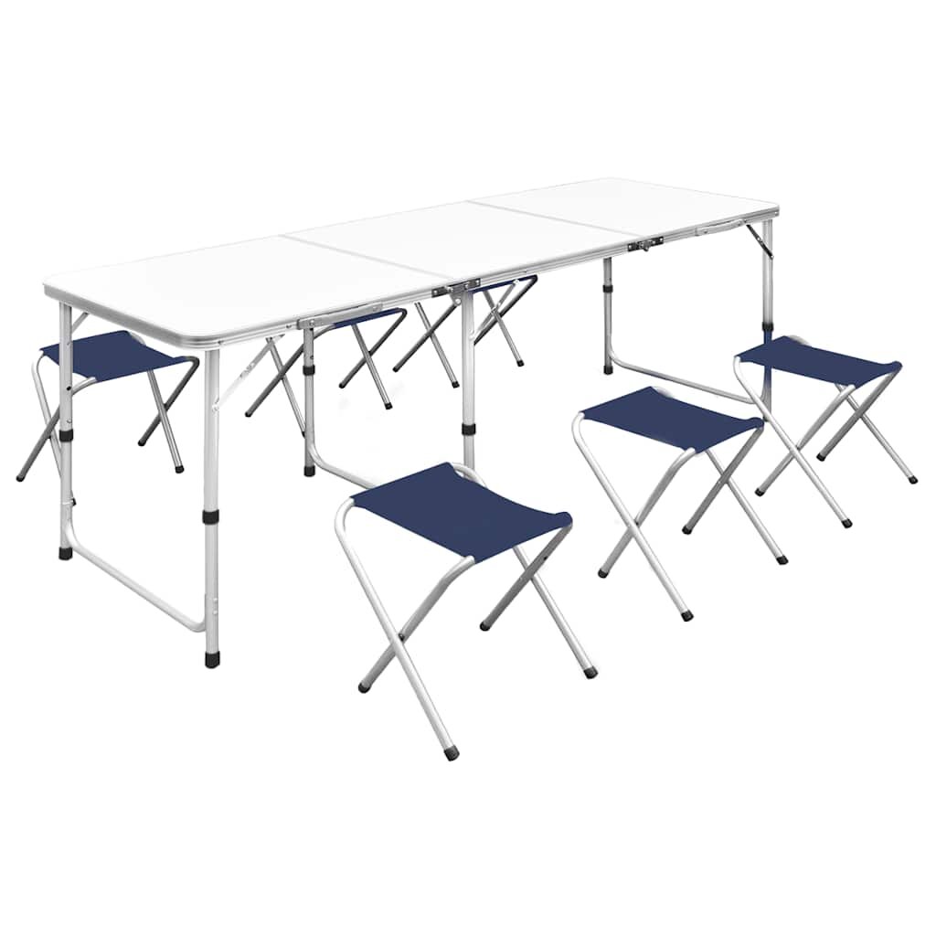 vidaXL Skládací kempingový set 6 stoliček nastavitelná výška 180x60 cm