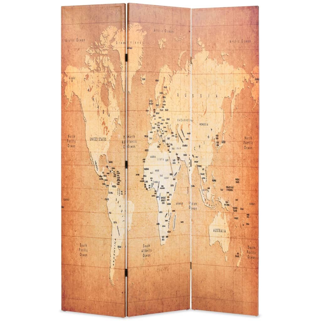 vidaXL Skládací paraván 120 x 170 cm Mapa světa žlutý