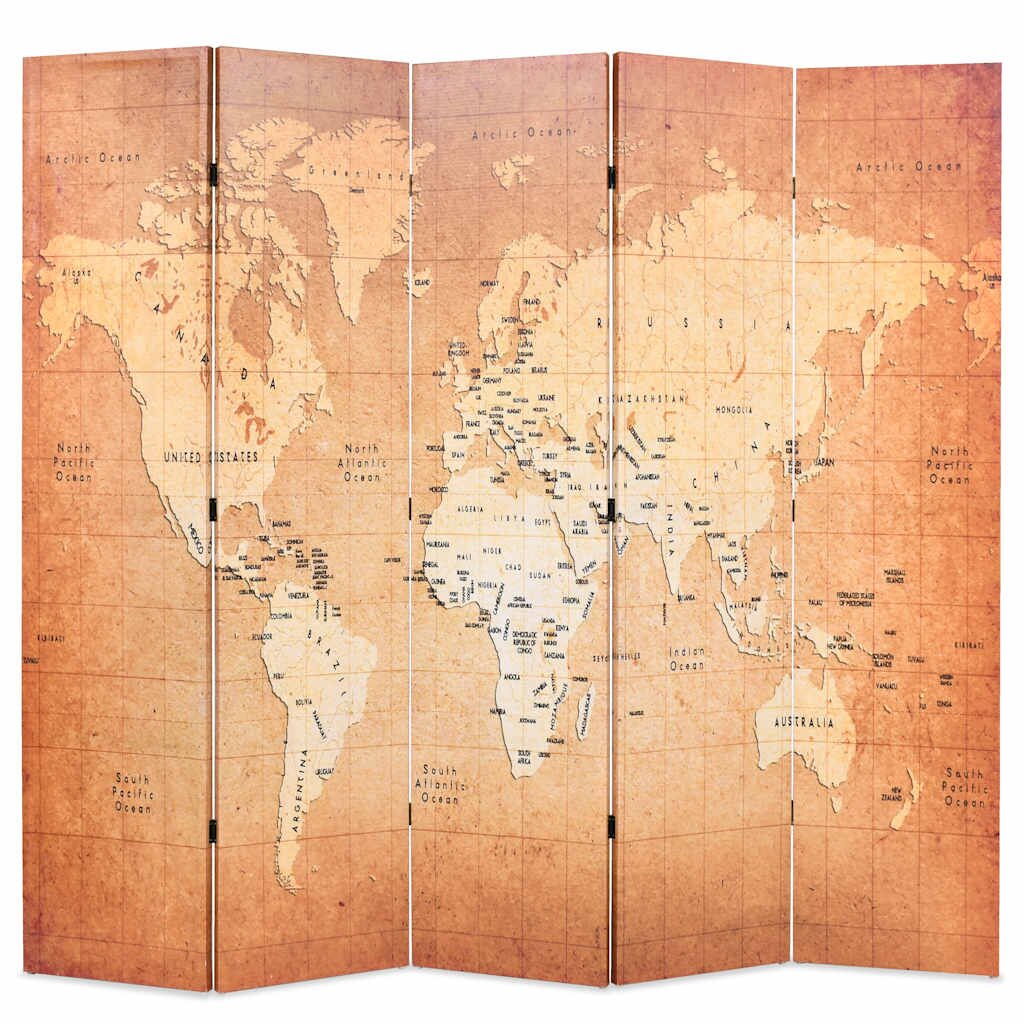 vidaXL Skládací paraván 200 x 170 cm Mapa světa žlutý