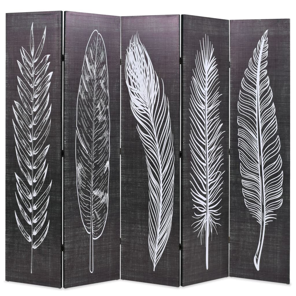 vidaXL Skládací paraván 200 x 170 cm pírka černobílá