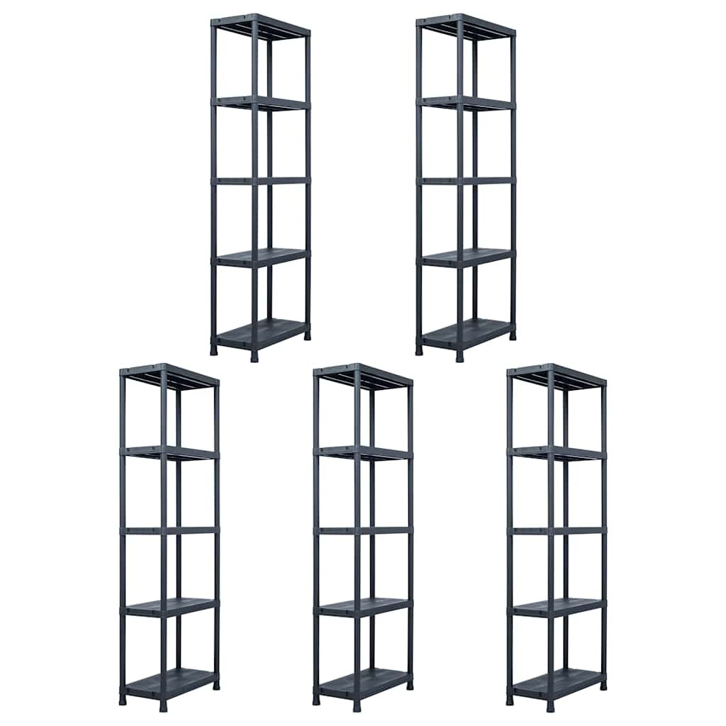 vidaXL Skladové regály 5 ks černé 125 kg 60 x 30 x 180 cm plastové