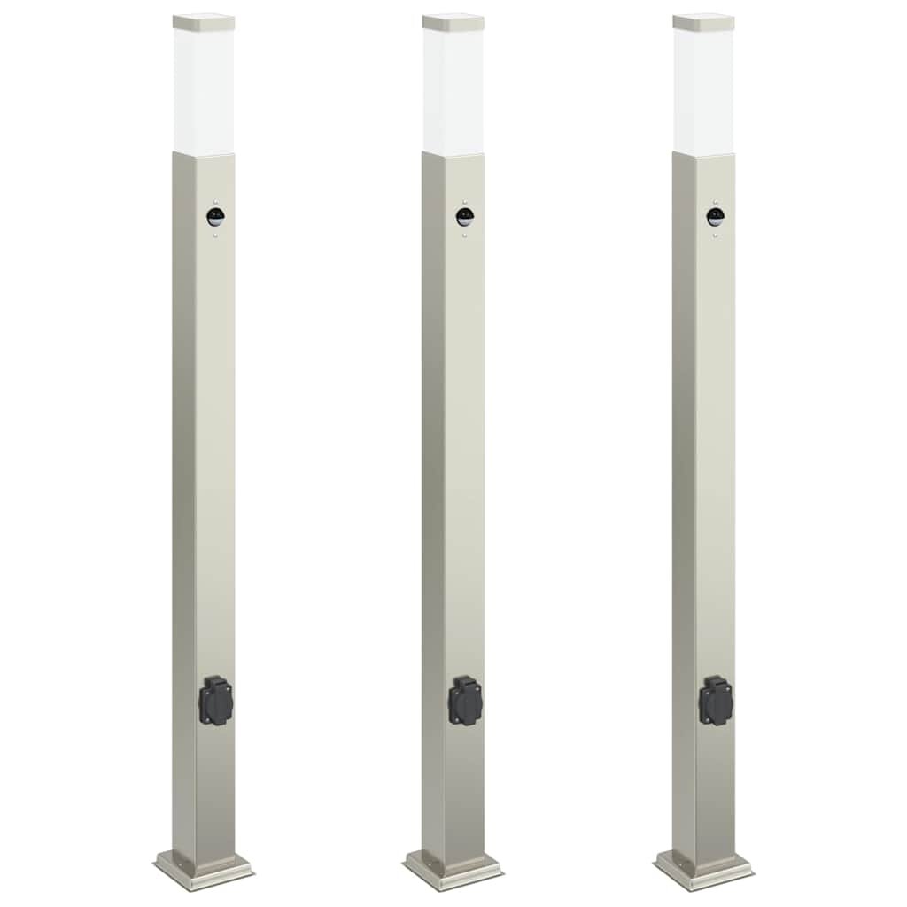 vidaXL Sloupková světla se senzorem a zásuvkou 3 ks 110 cm nerezová ocel IP44