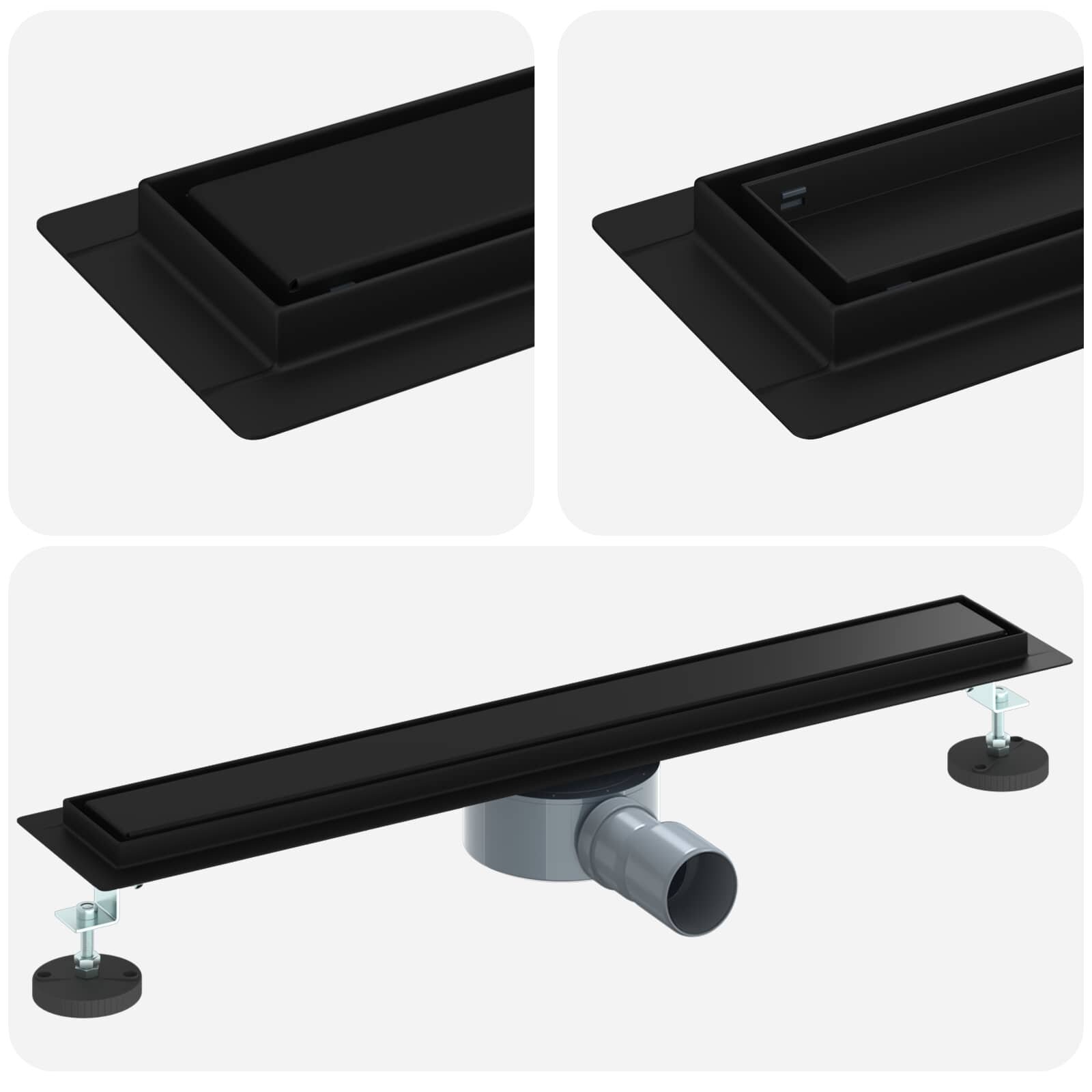 vidaXL Sprchový odtok 2 v 1 s 360° sifonem Černá 60 cm