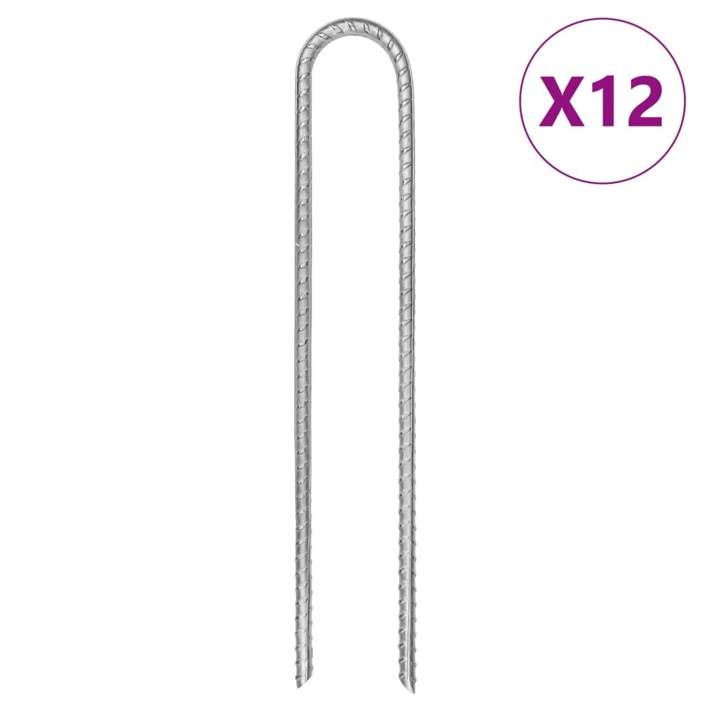 vidaXL Stanové kolíky 12 ks ve tvaru U 30 cm Ø 85 mm pozinkovaná ocel