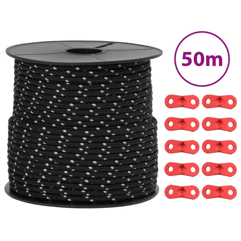 vidaXL Stanové lanko s reflexními proužky a napínáky 50 m 4 mm