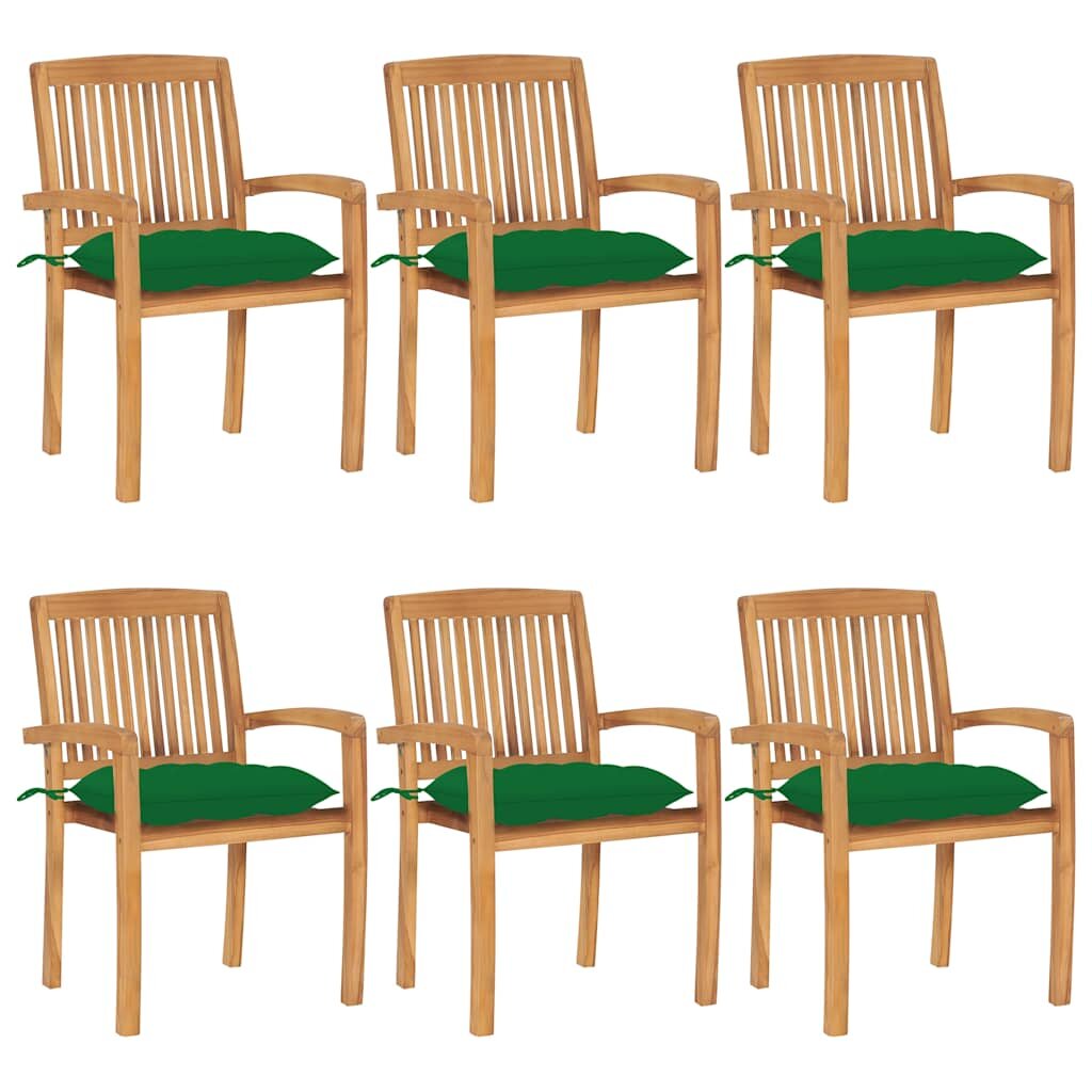 vidaXL Stohovatelné zahradní židle s poduškami 6 ks masivní teak