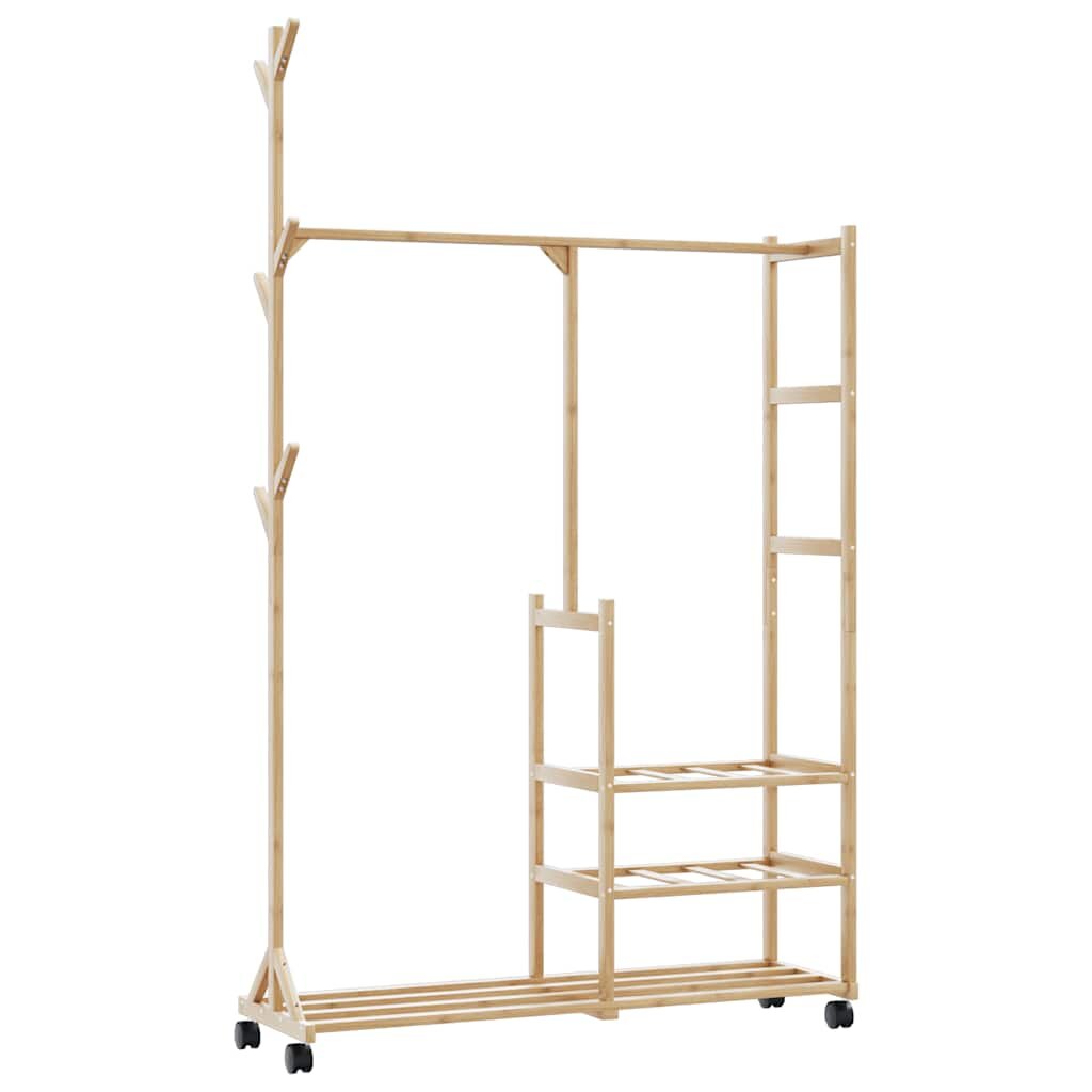 vidaXL Stojan na oblečení s policemi a kolečky 100x38x1755 cm bambus