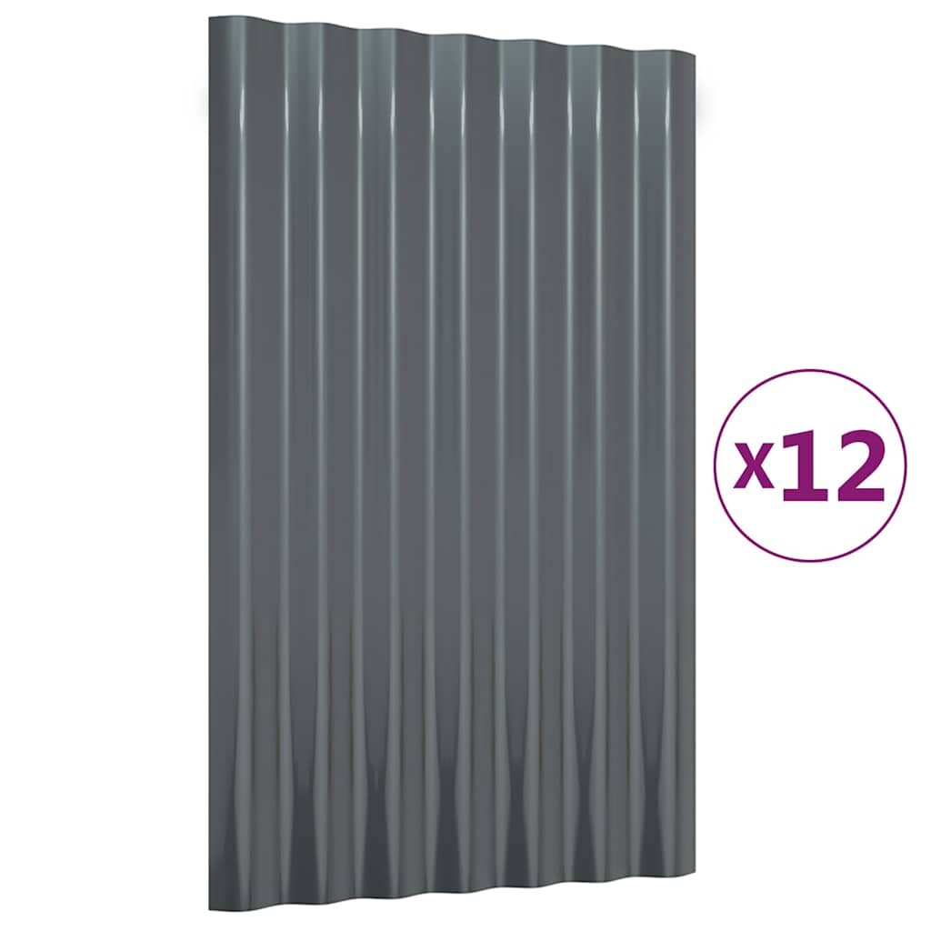vidaXL Střešní panely 12 ks pozinkovaná ocel antracit 60 x 36 cm