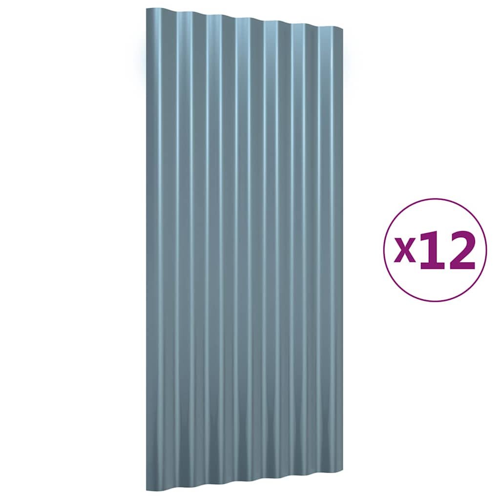 vidaXL Střešní panely 12 ks pozinkovaná ocel šedé 80 x 36 cm
