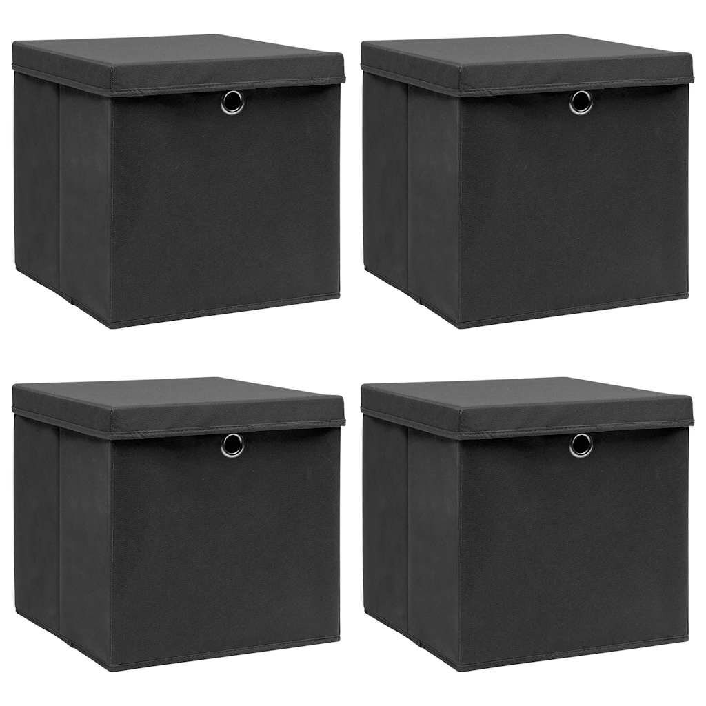vidaXL Úložné boxy s víky 4 ks černé 32 x 32 x 32 cm textil