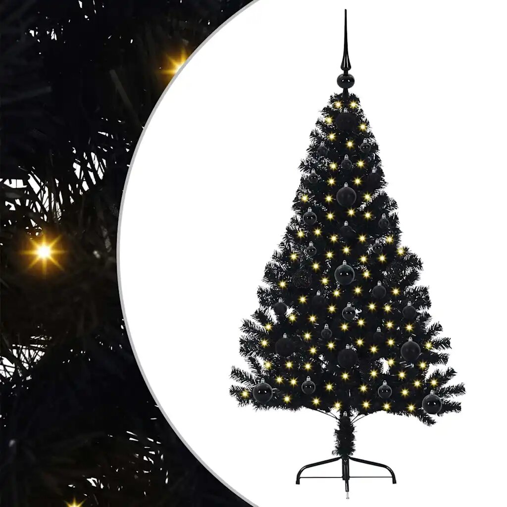 vidaXL Umělý osvětlený vánoční stromeček Černá 120 cm PVC