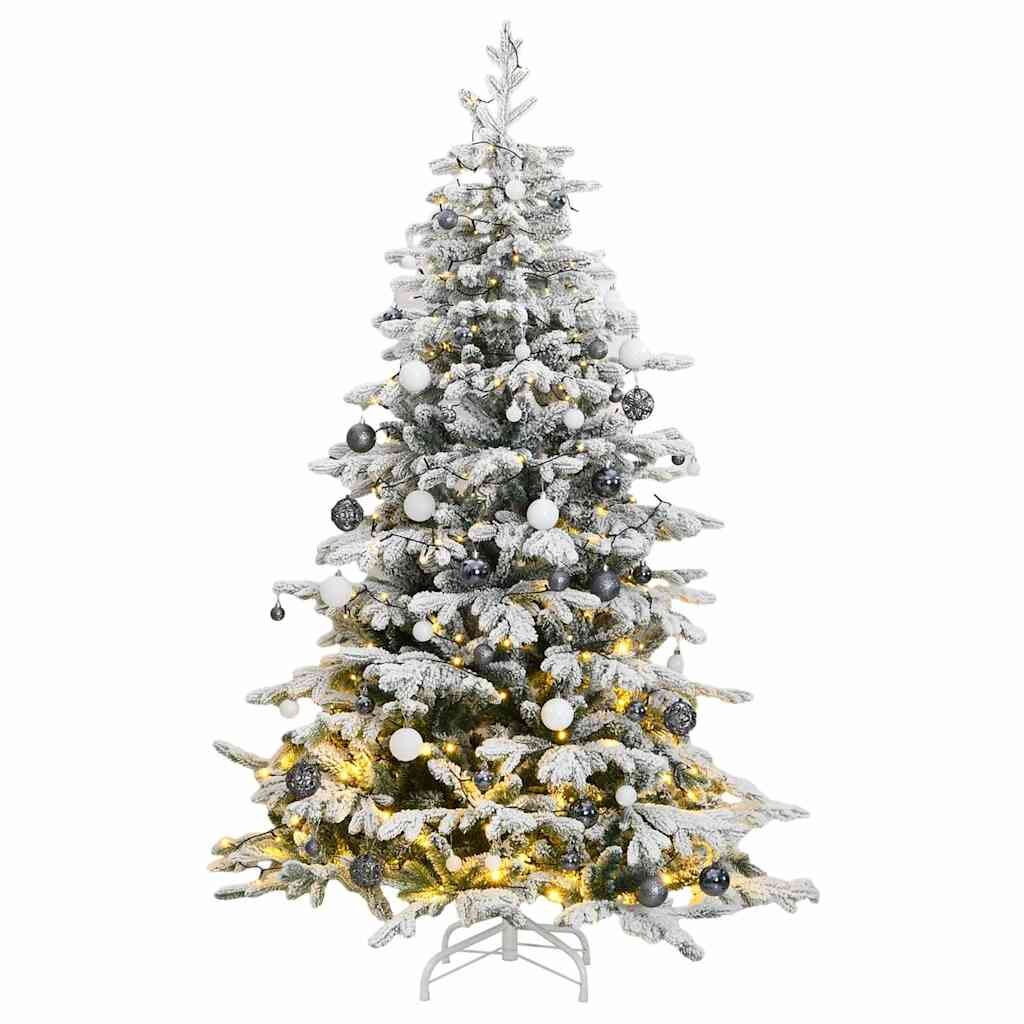 vidaXL Umělý sklápěcí vánoční stromek s 300 LED a koulemi 180 cm