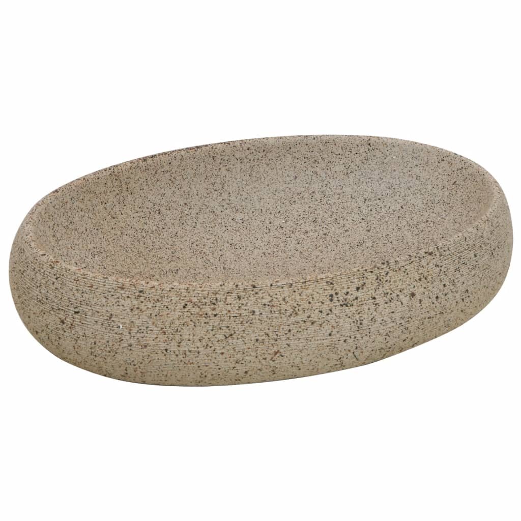 vidaXL Umyvadlo na desku pískové oválné 59 x 40 x 15 cm keramika