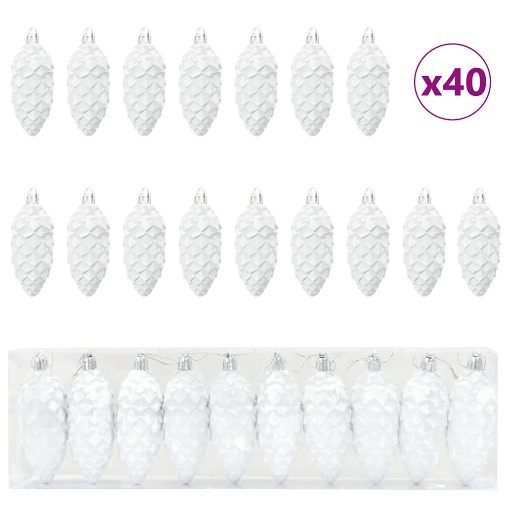 vidaXL Vánoční koule z borových šišek 40 ks Bílá 4 x 9 cm Plast
