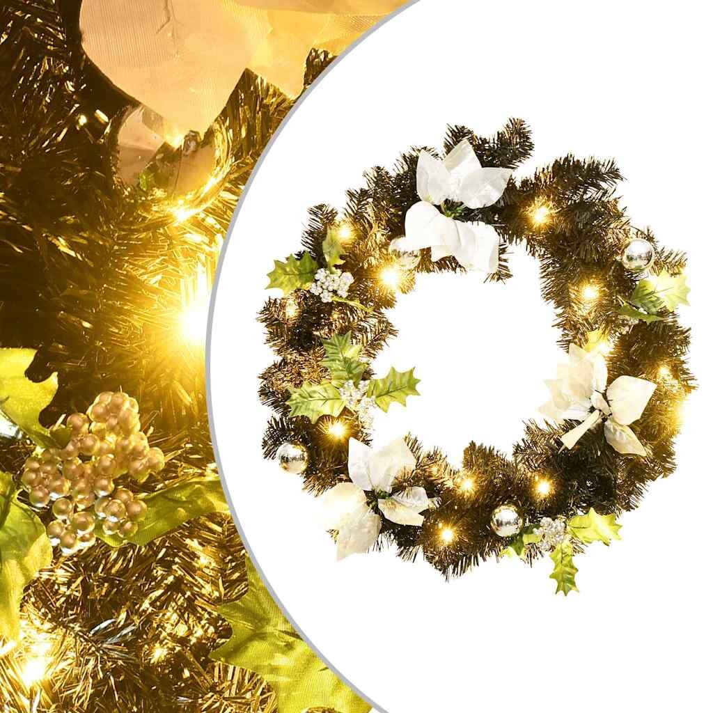 vidaXL Vánoční věnec s LED diodami černý 60 cm PVC
