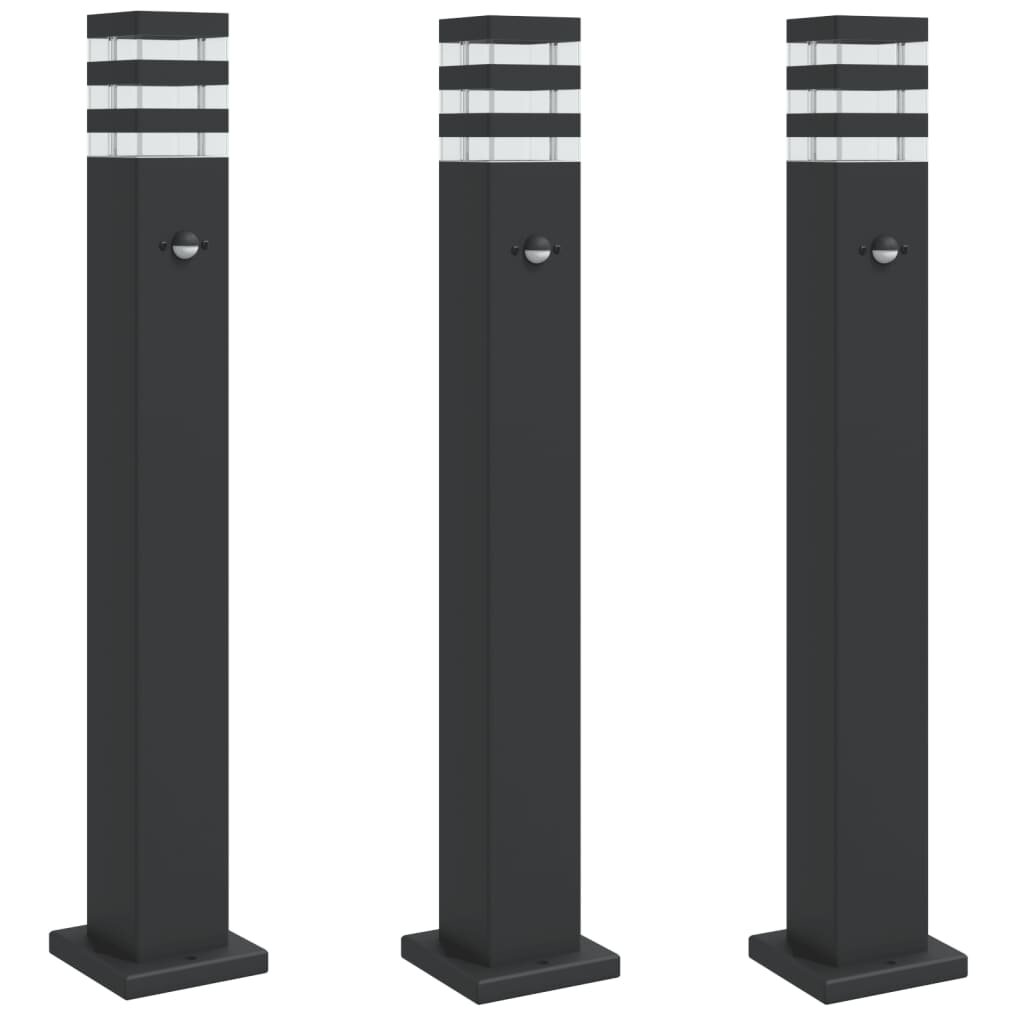 vidaXL Venkovní stojací lampy s čidlem 3 ks černé 80 cm hliník