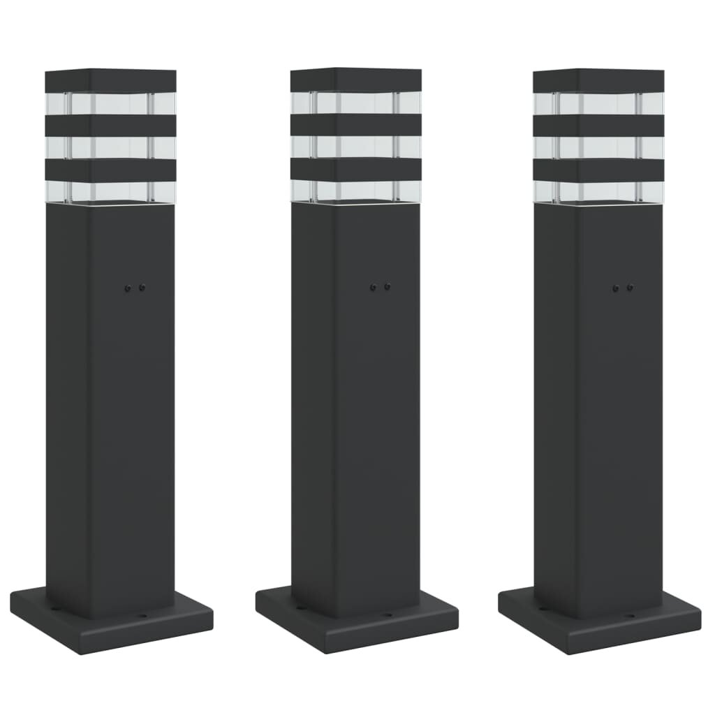 vidaXL Venkovní stojací lampy se zásuvkou 3 ks černé 50 cm hliník