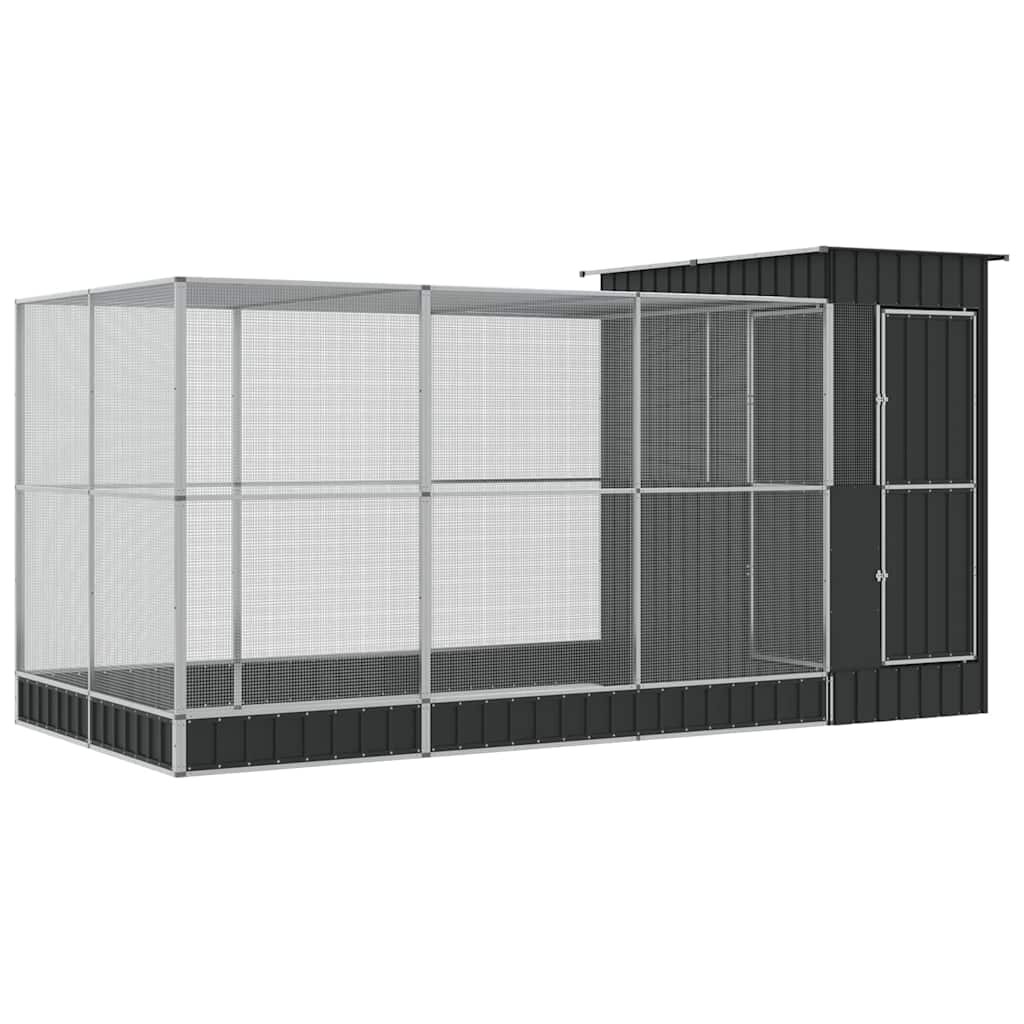 vidaXL Voliéra s přístavbou stříbrná 416 x 203 x 216 cm ocelová