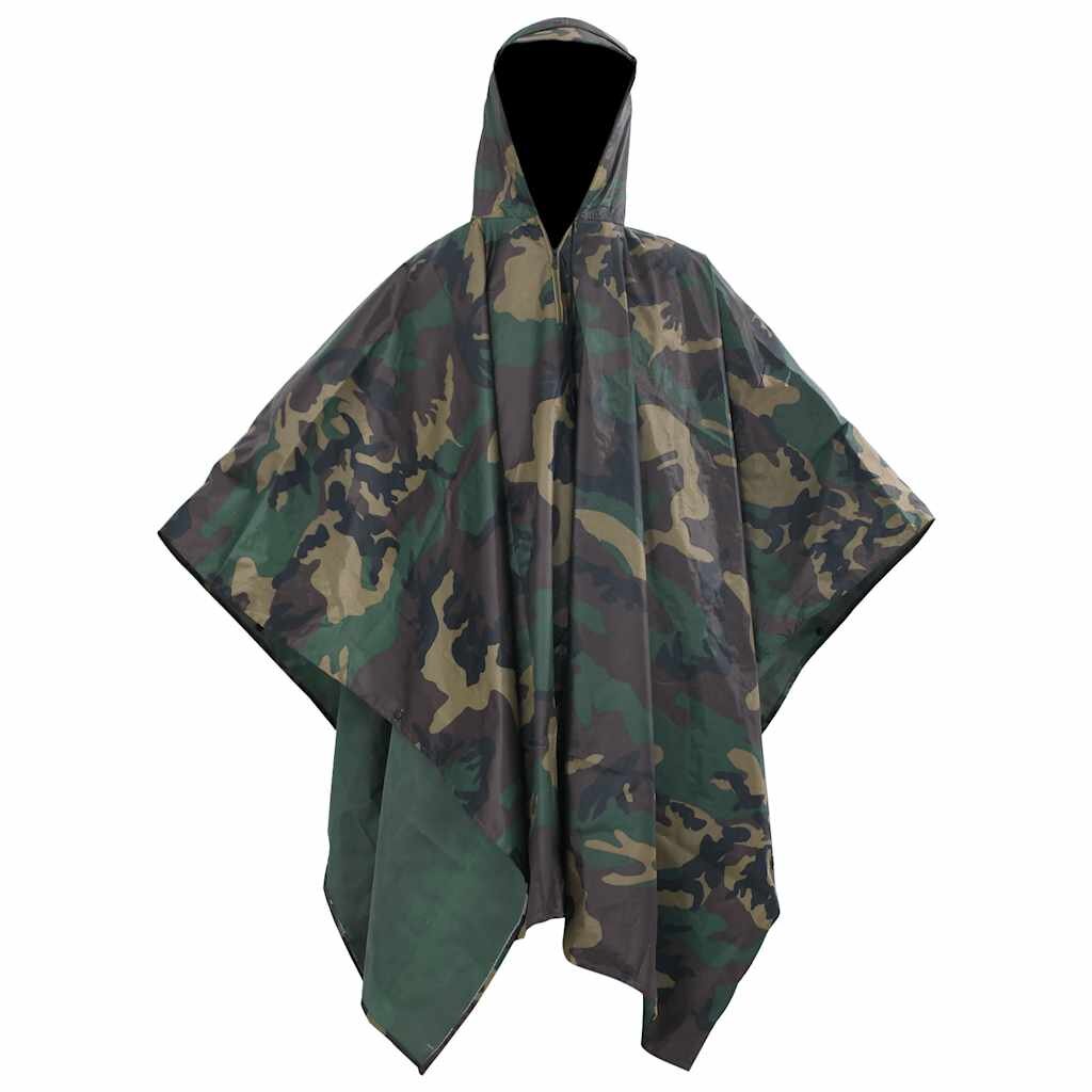 vidaXL Waterproof Army Rain Poncho for Camping/Hiking Camouflage