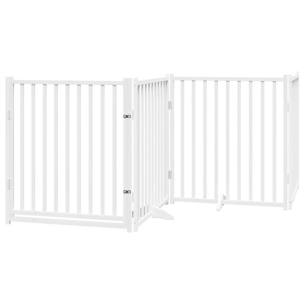 vidaXL Zábrana pro psy s dvířky skládací 4 panely bílá 320 cm jedle