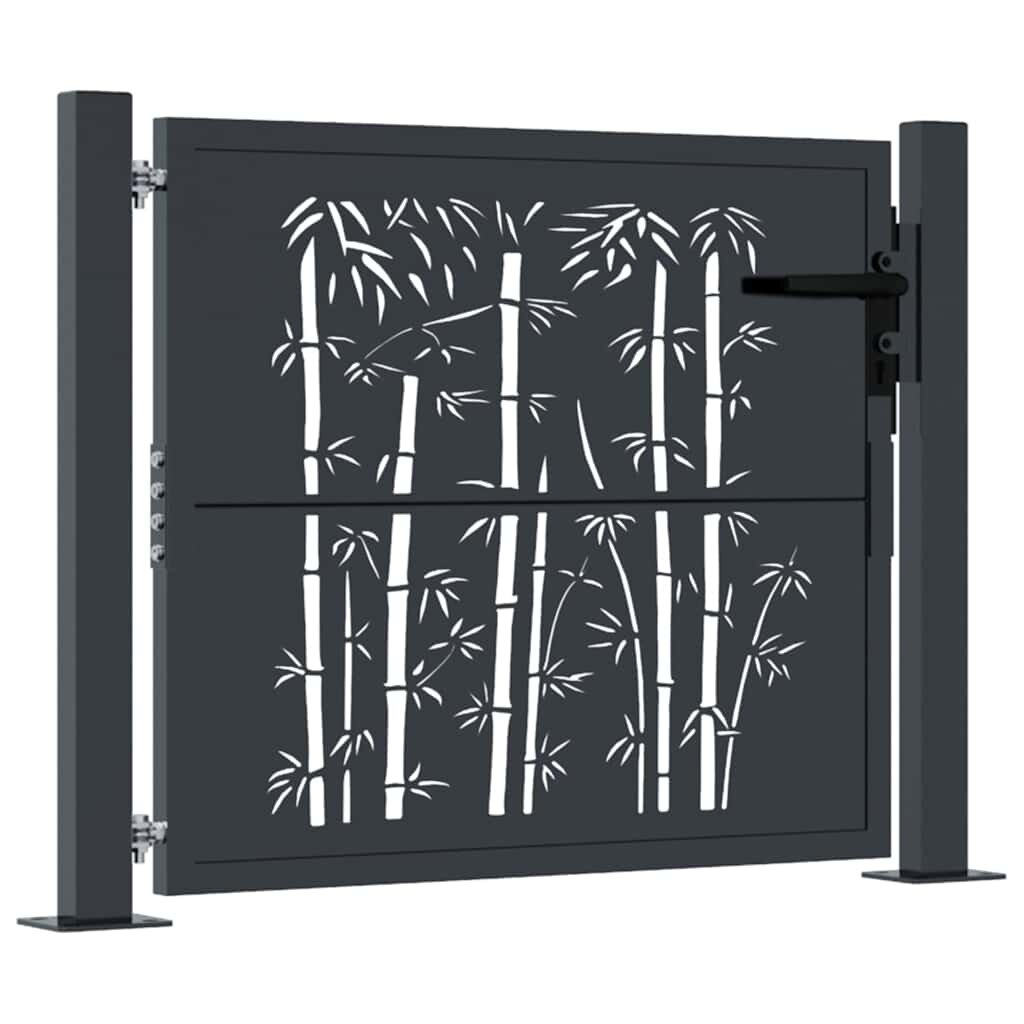 vidaXL Zahradní branka antracitová 100 x 100 cm ocel bambusový design