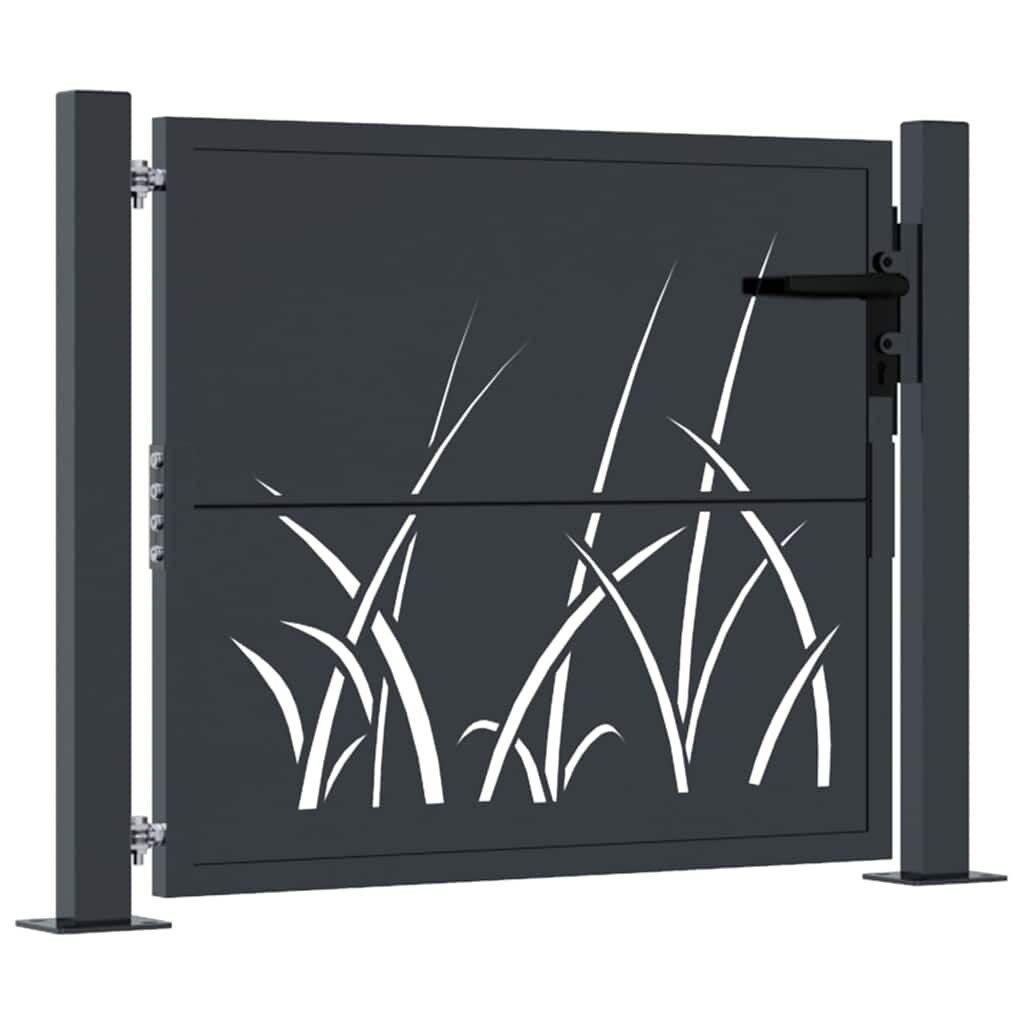 vidaXL Zahradní branka antracitová 100 x 75 cm ocelová design trávy