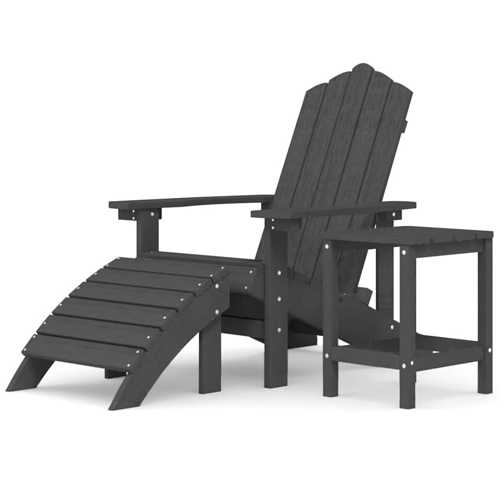 vidaXL Zahradní křeslo Adirondack + podnožka a stolek HDPE antracitové