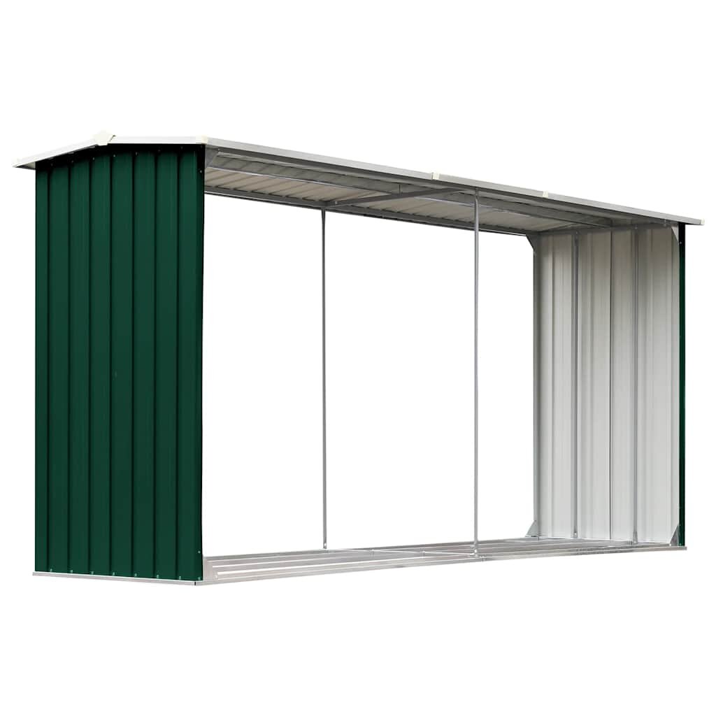 vidaXL Zahradní kůlna na dříví pozinkovaná ocel 330x92x153 cm zelená