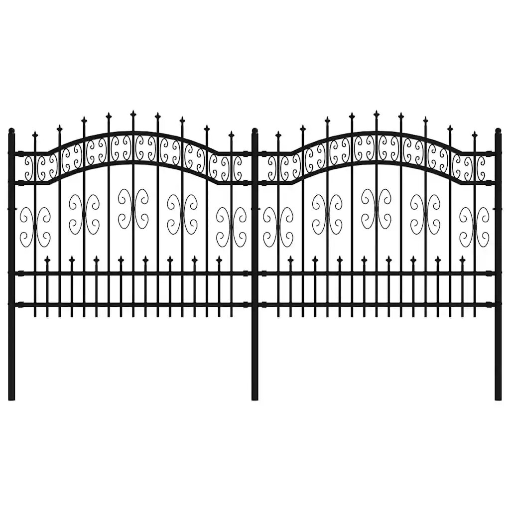 vidaXL Zahradní plot KAMPEN s kopím nahoře černý 240 x 100 cm ocelový