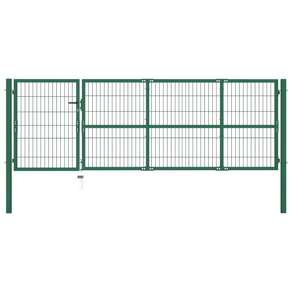 vidaXL Zahradní plotová branka se sloupky 350 x 100 cm ocelově zelená