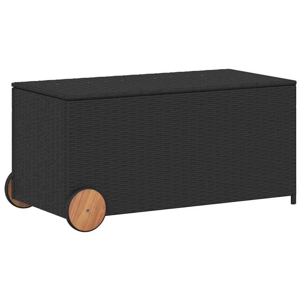 vidaXL Zahradní úložný box s kolečky černý 190 l polyratan