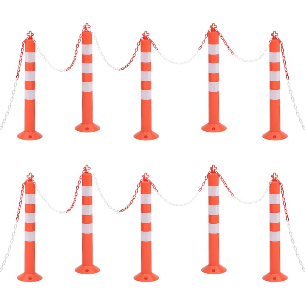 vidaXL Zahrazovací sloupky k řízení dopravy 10 ks s řetězem 75 cm PE
