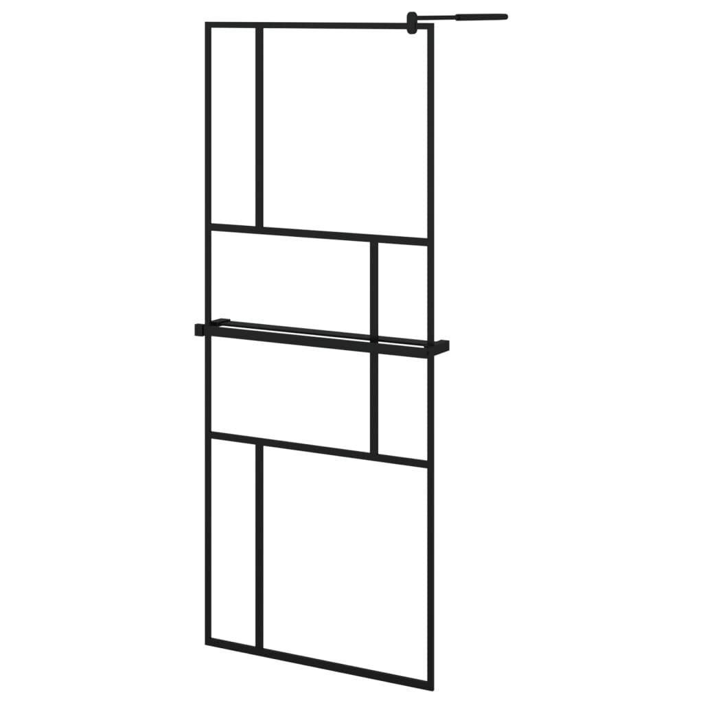vidaXL Zástěna do průchozí sprchy s policí černá 80x195 cm ESG/hliník