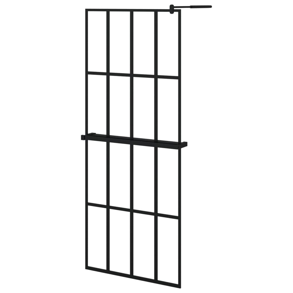 vidaXL Zástěna do průchozí sprchy s policí černá 80x195 cm ESG/hliník