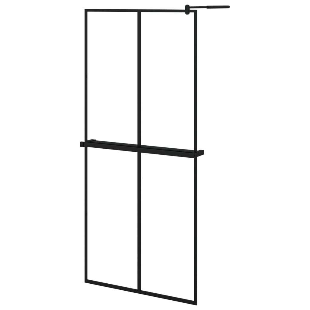 vidaXL Zástěna do průchozí sprchy s policí černá 90x195 cm ESG/hliník