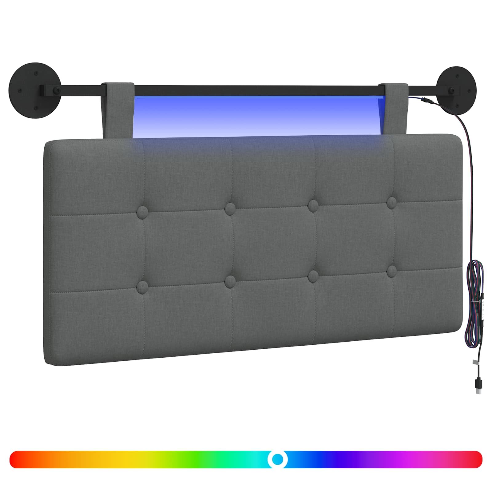vidaXL Závěsné čelo postele S LED osvětlením Tmavě šedá Textil